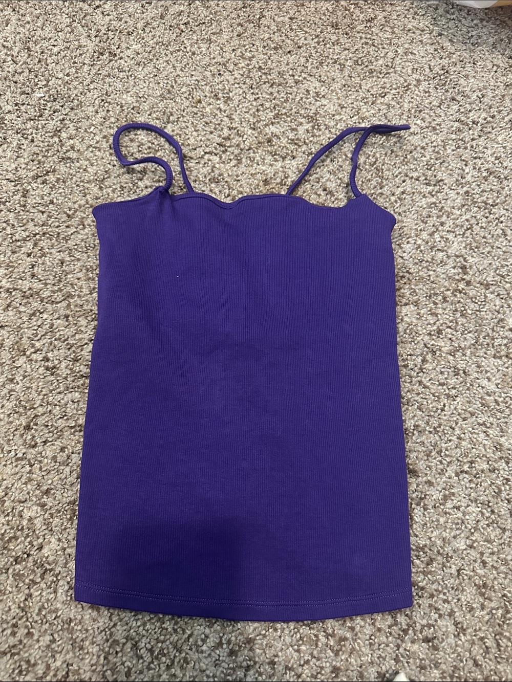 Sezane Purple Ribbed Scallop-Edge Cami Tank